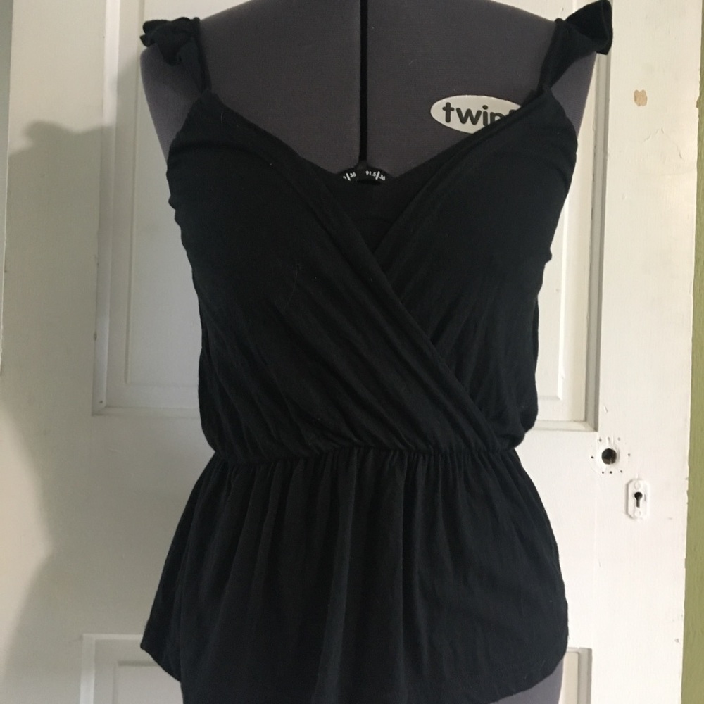 Black ruffle shoulder tieback summer tank top XS